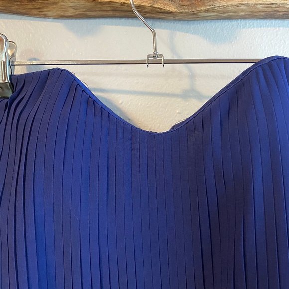 French Connection Blue Pleated Strapless Dress - Picture 3 of 8